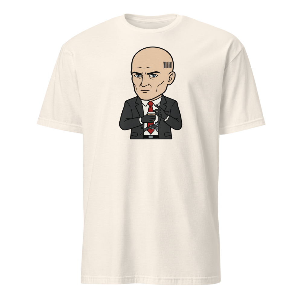 Deadpan Bald Assassin Cappuccino Order Tee — natural front view
