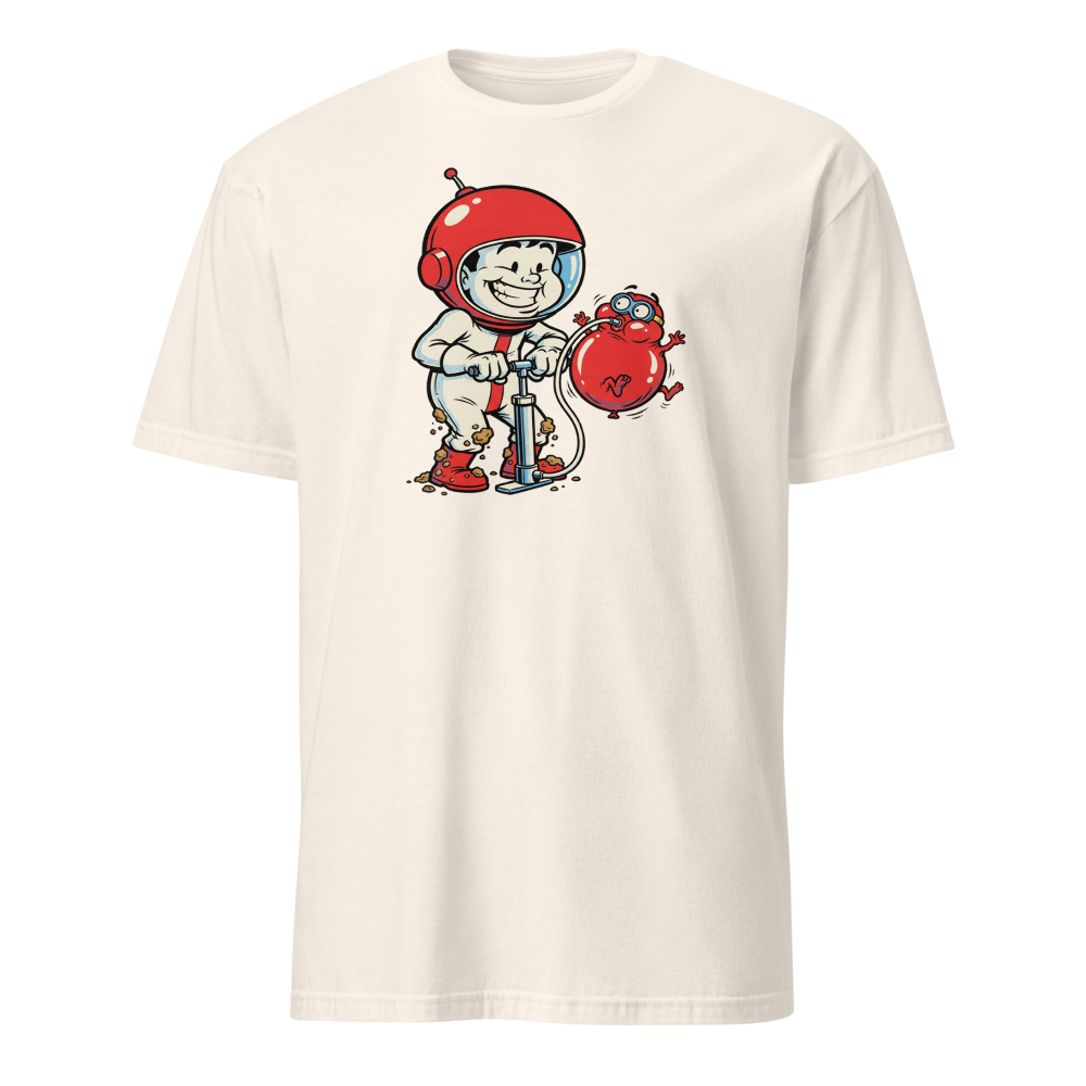 Retro Arcade Pump Clown Comic Ink Graphic Tee — natural front view