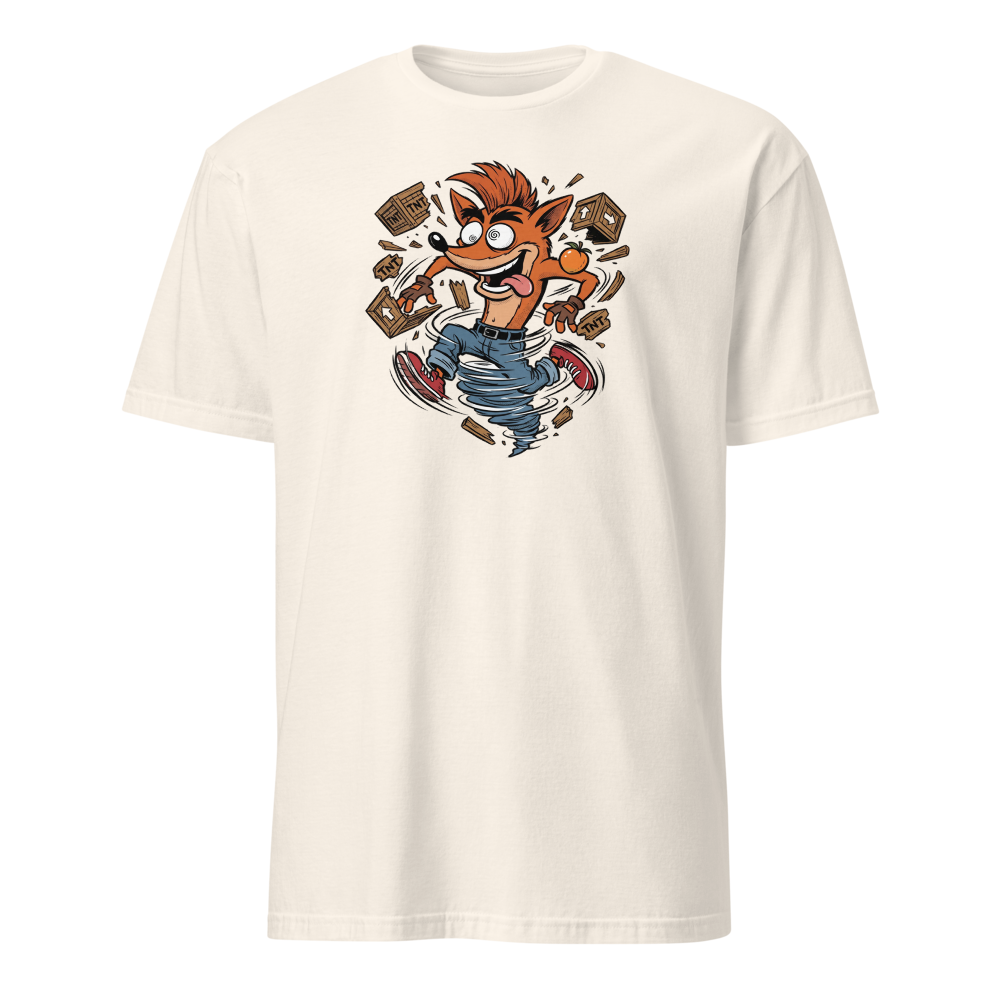Spin Attack Marsupial Crate Smasher Retro Gaming Tee â€” Natural front view