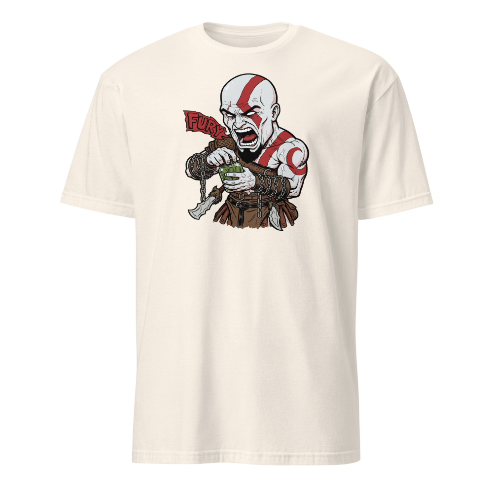 Spartan Rage Pickle Jar Comic Ink Gamer Tee â€” Natural front view