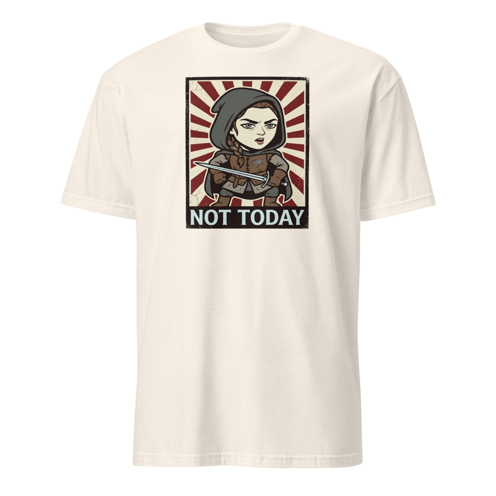 Not Today Hooded Assassin Propaganda Tee — natural front view