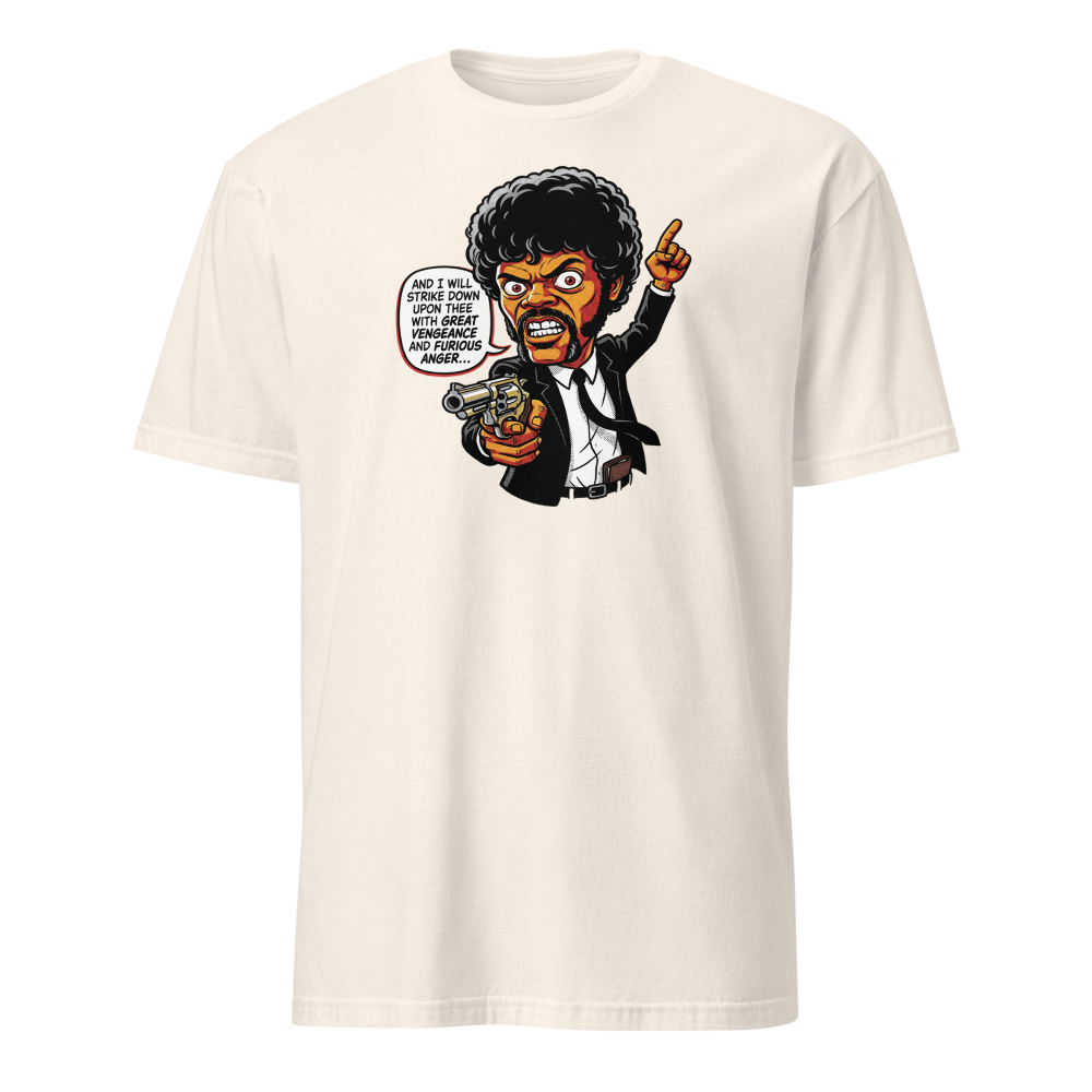 Righteous Hitman Halftone Pop Art Movie Tee — natural front view