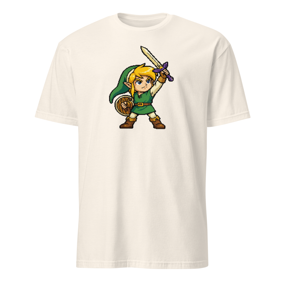 16-Bit Pixel Hero Sword Raise Retro Gamer Tee — natural front view