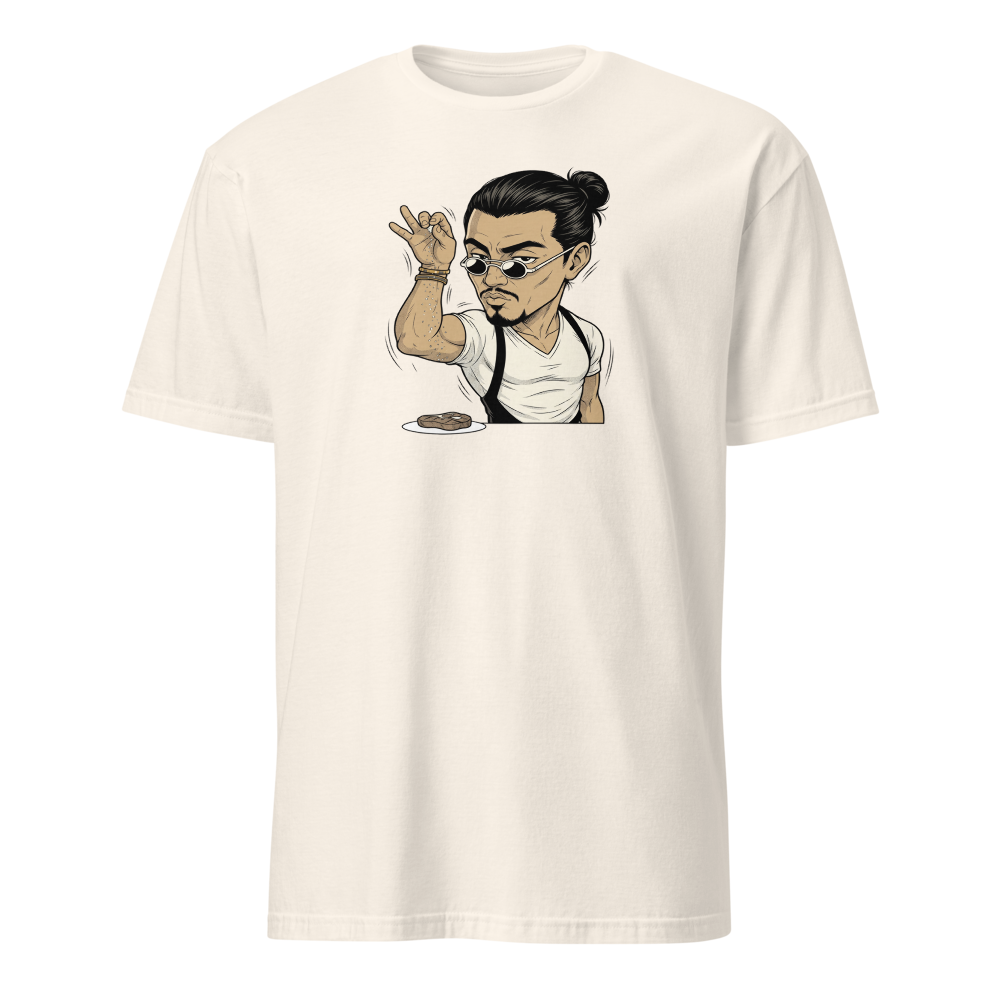 Smug Chef Salt Sprinkle Manga Line Art Meme Tee — natural front view