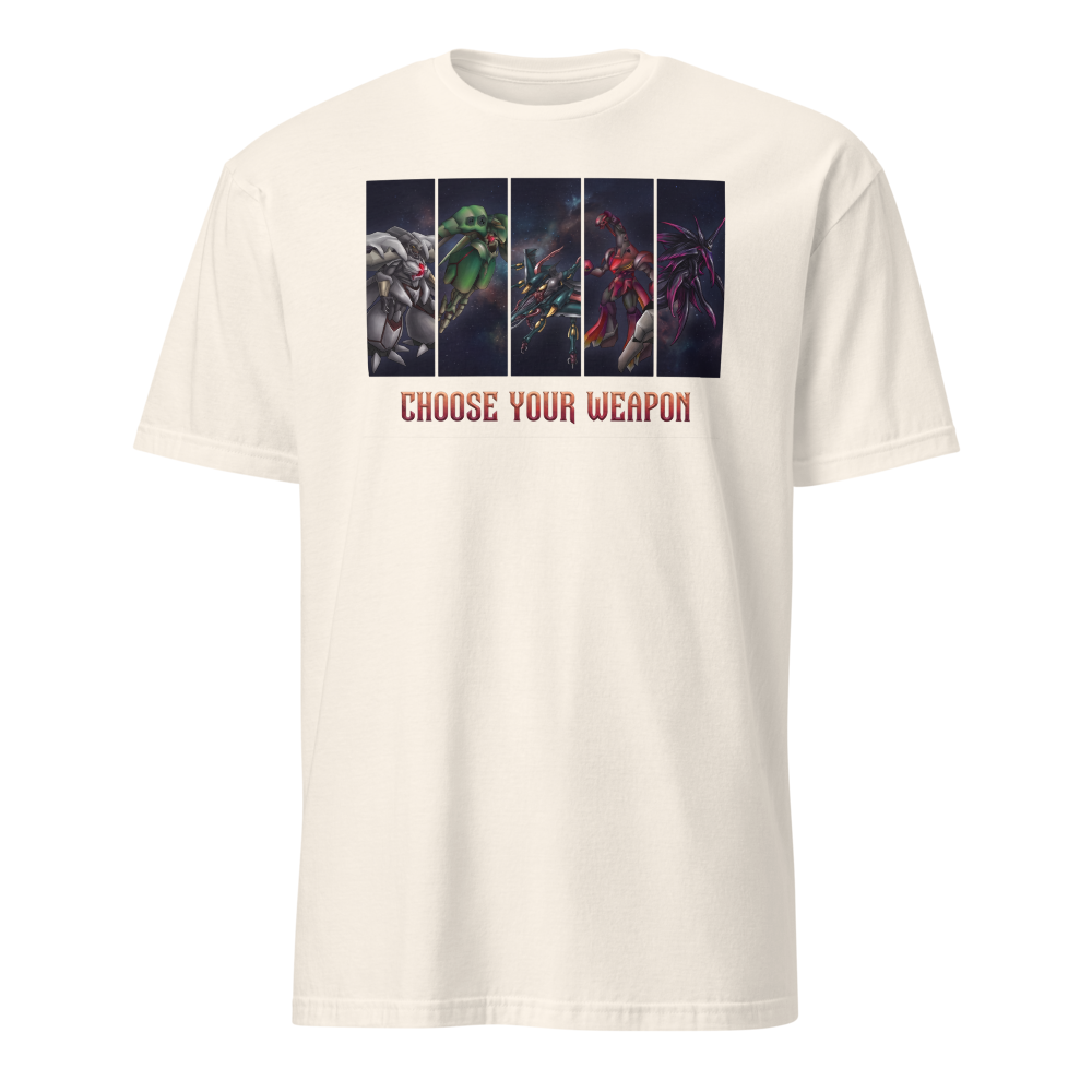 Choose Your Weapon Retro RPG Boss Roster Tee — natural front view