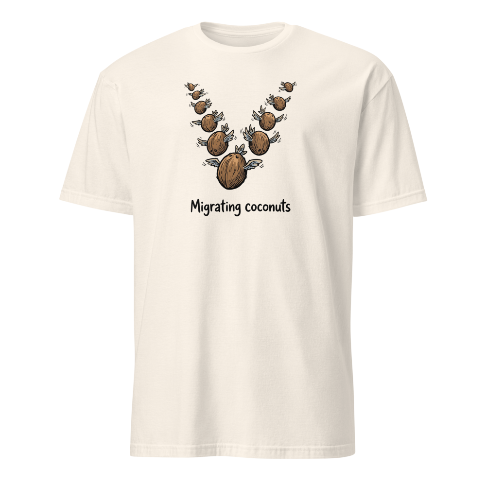 Migrating Coconuts V Formation Absurd Comedy Tee â€” Natural front view