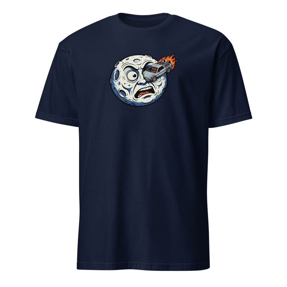 Silent Film Moon Crash Time Machine Movie Tee — Men's Basic Tee — navy front view