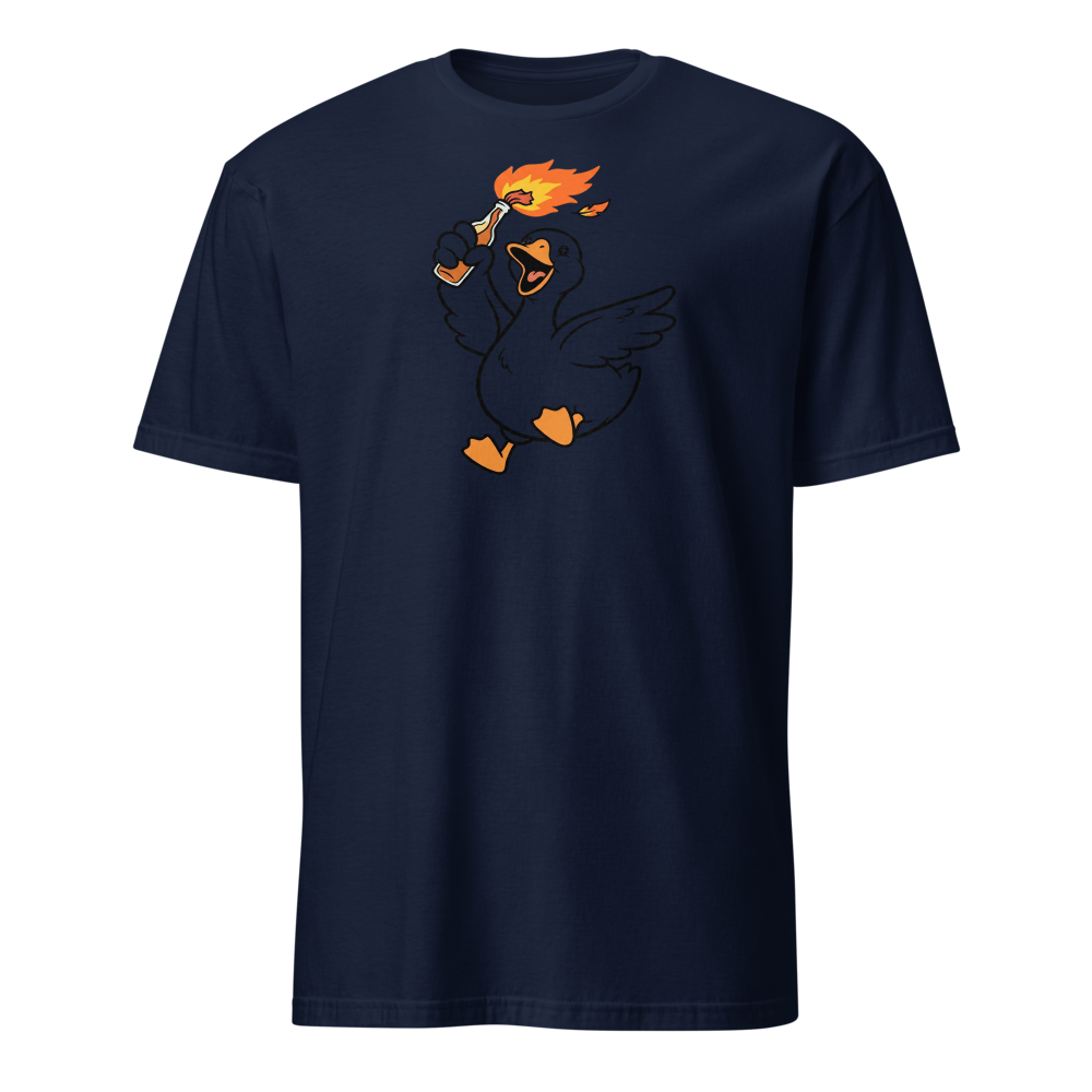 Feral Honking Bird Chaos Riot Graphic Tee — Men's Basic Tee — navy front view