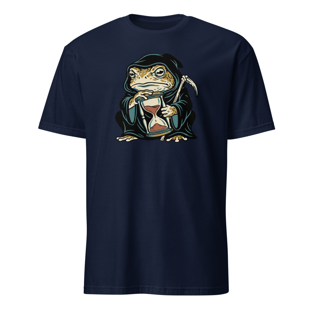 Hooded Toad Reaper Hourglass Macabre Tee — Men's Basic Tee — navy front view