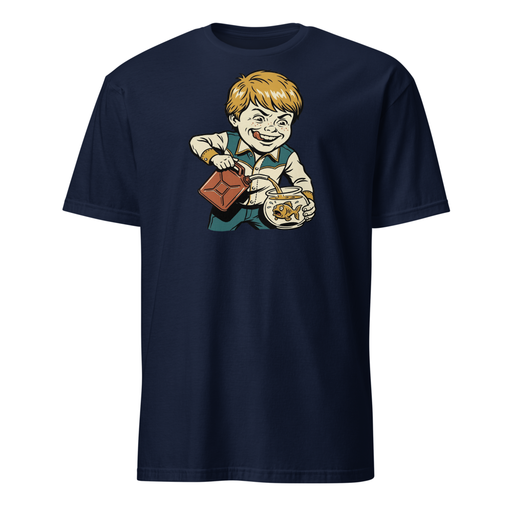 Chaotic Kid Vintage Instructional Pamphlet Dark Humor Tee — navy front view