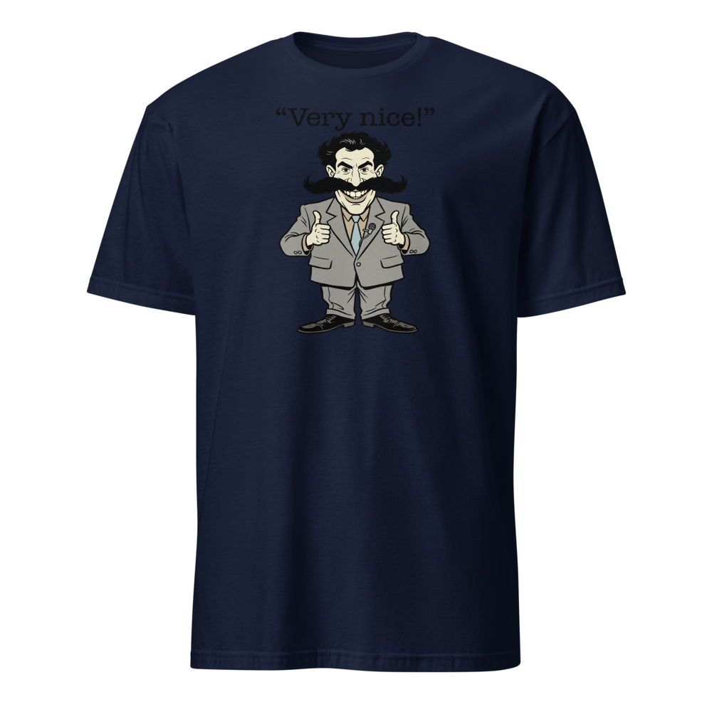 Very Nice Mustache Reporter Thumbs Up Comedy Tee — Men's Basic Tee — navy front view