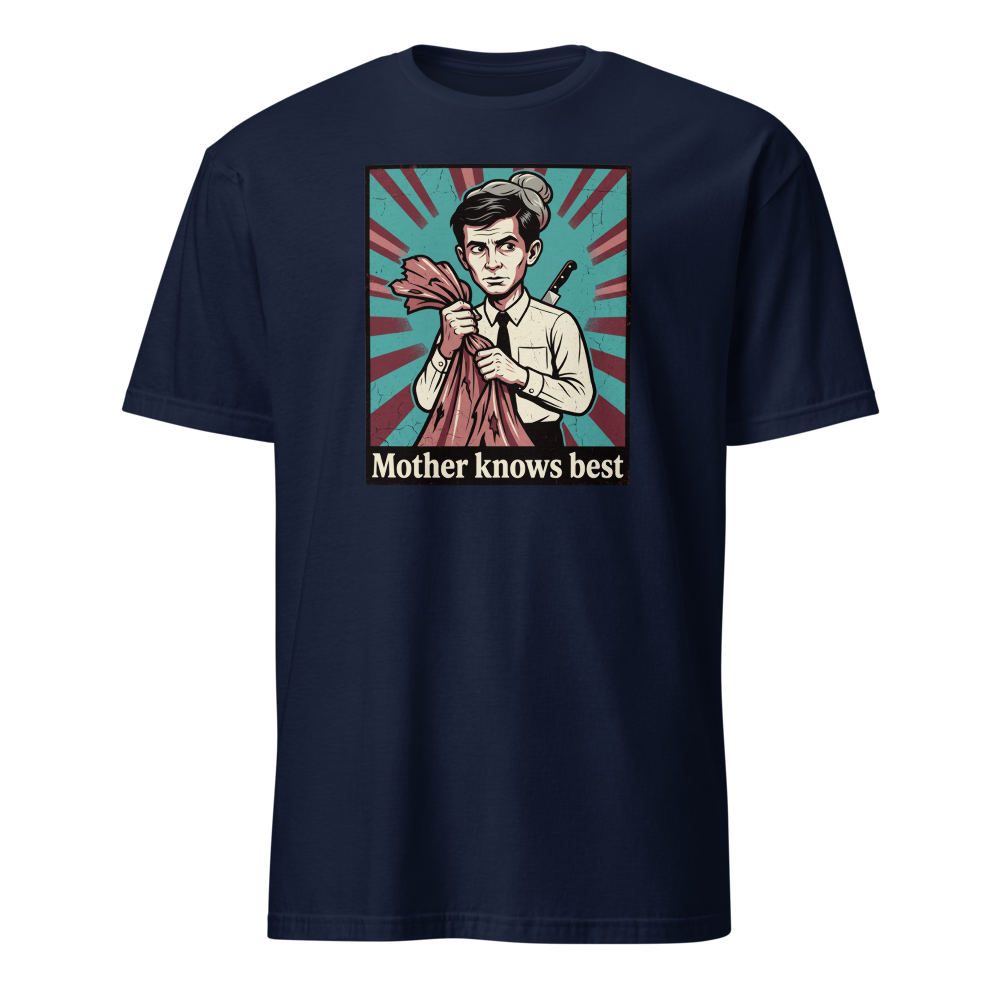 Mother Knows Best Motel Keeper Propaganda Tee — navy front view