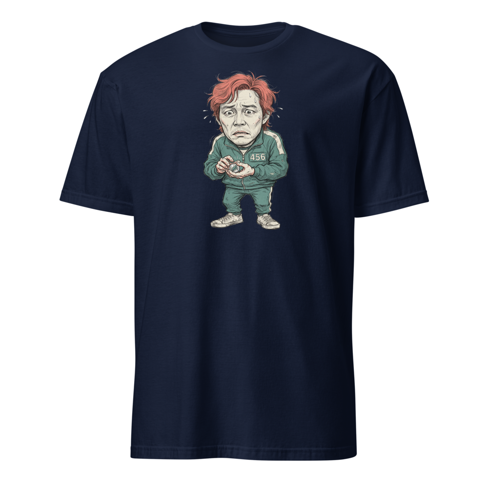 Player 456 Tracksuit Marble Panic Sketch Tee — navy front view