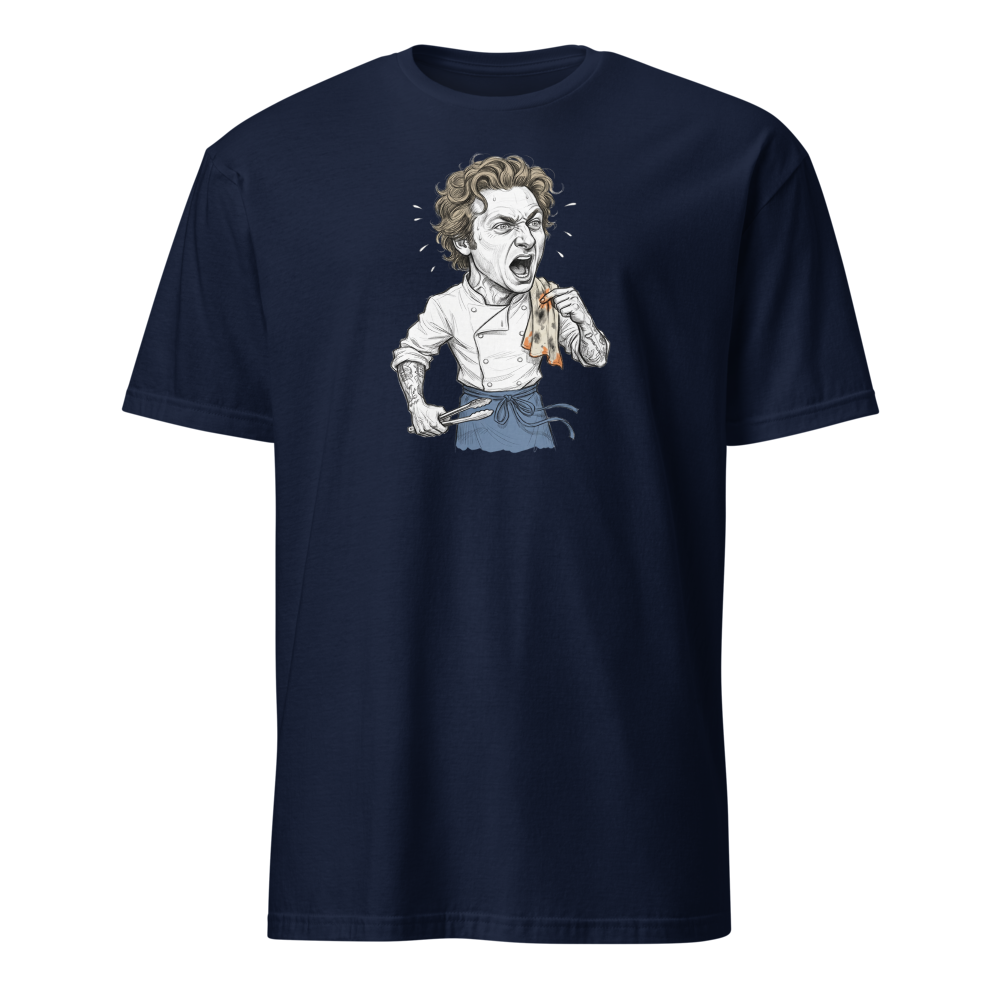 Yes Chef Kitchen Meltdown Pencil Sketch Tee — navy front view