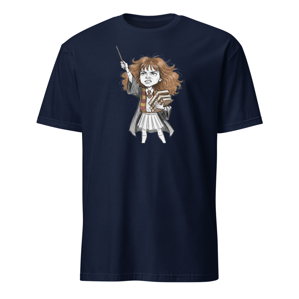 Eager Wizard School Top Student Pencil Sketch Tee — navy front view