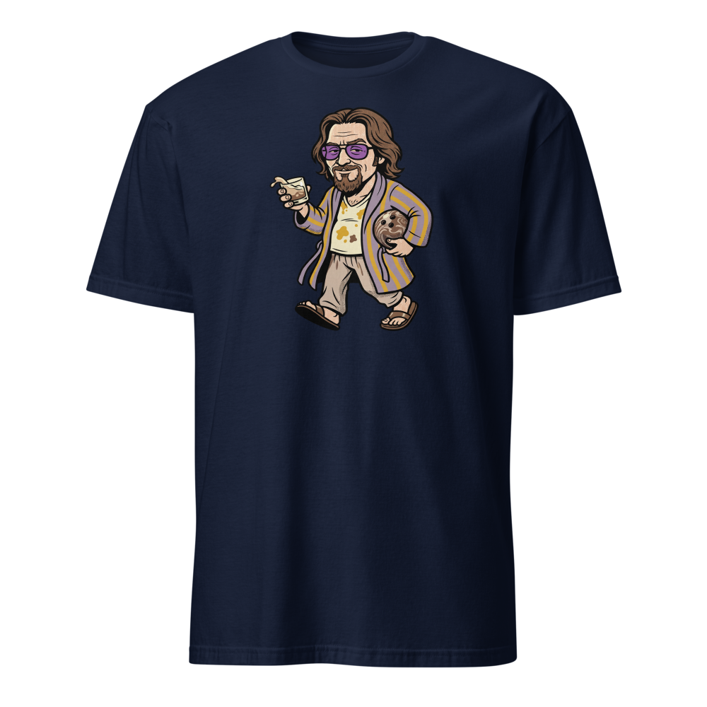 Slacker Bowling Bathrobe White Russian Pop Art Tee — Men's Basic Tee — navy front view