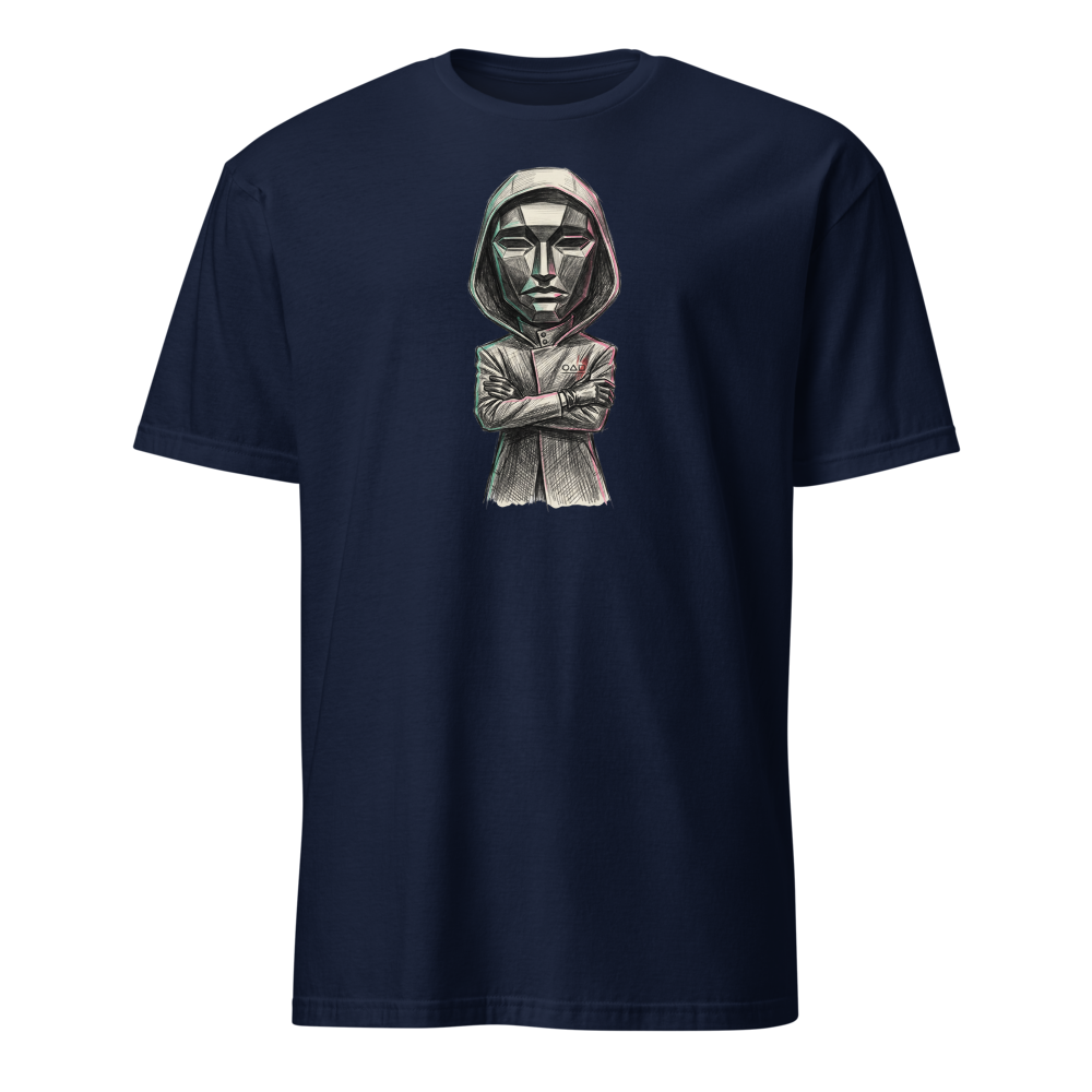 Masked Overseer Hooded Robe Sketch Tee — Men's Basic Tee — navy front view