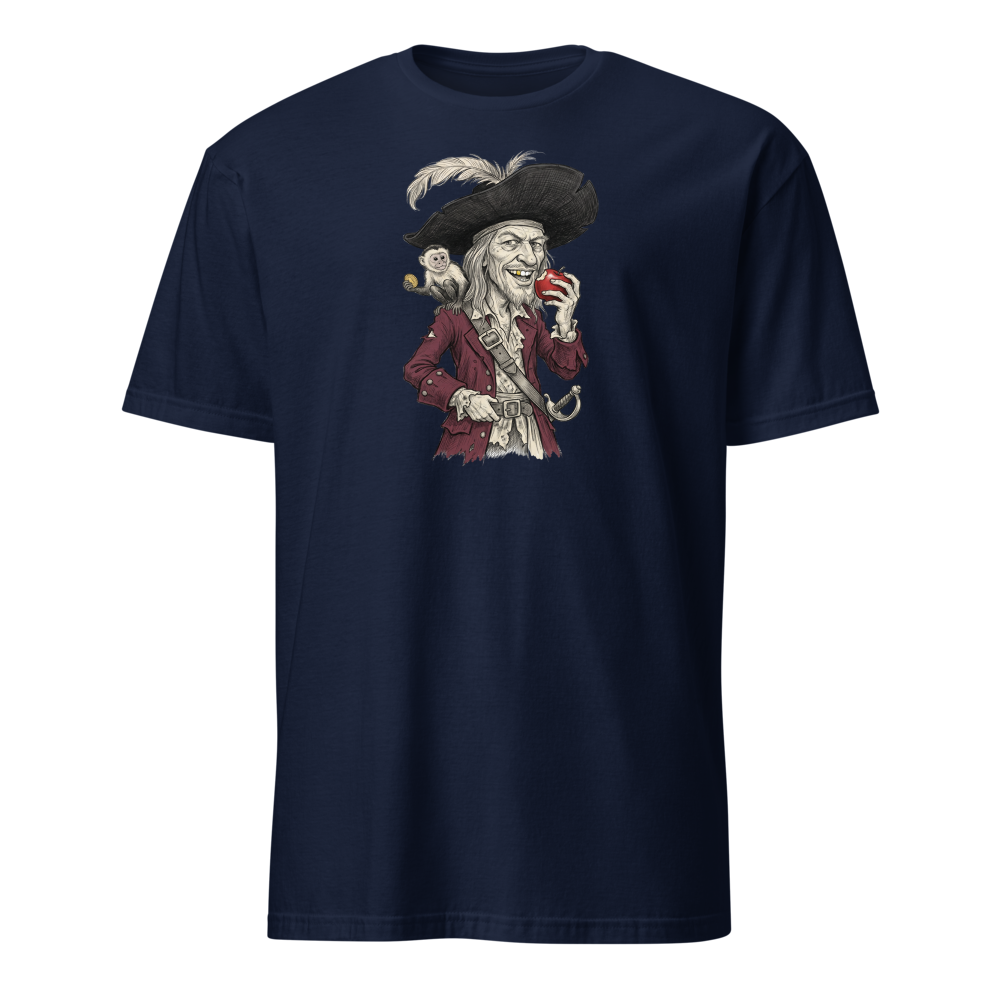 Rogue Pirate Captain Sketch Caricature Tee — Men's Basic Tee — navy front view