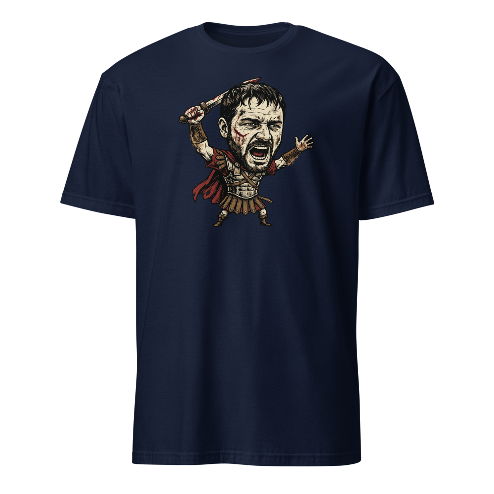 Arena Champion Woodcut Roman Warrior Roar Tee — Men's Basic Tee — navy front view