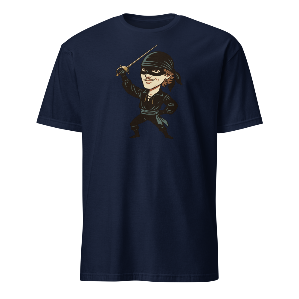 Masked Swashbuckler Vintage Pirate Poster Tee — Men's Basic Tee — navy front view