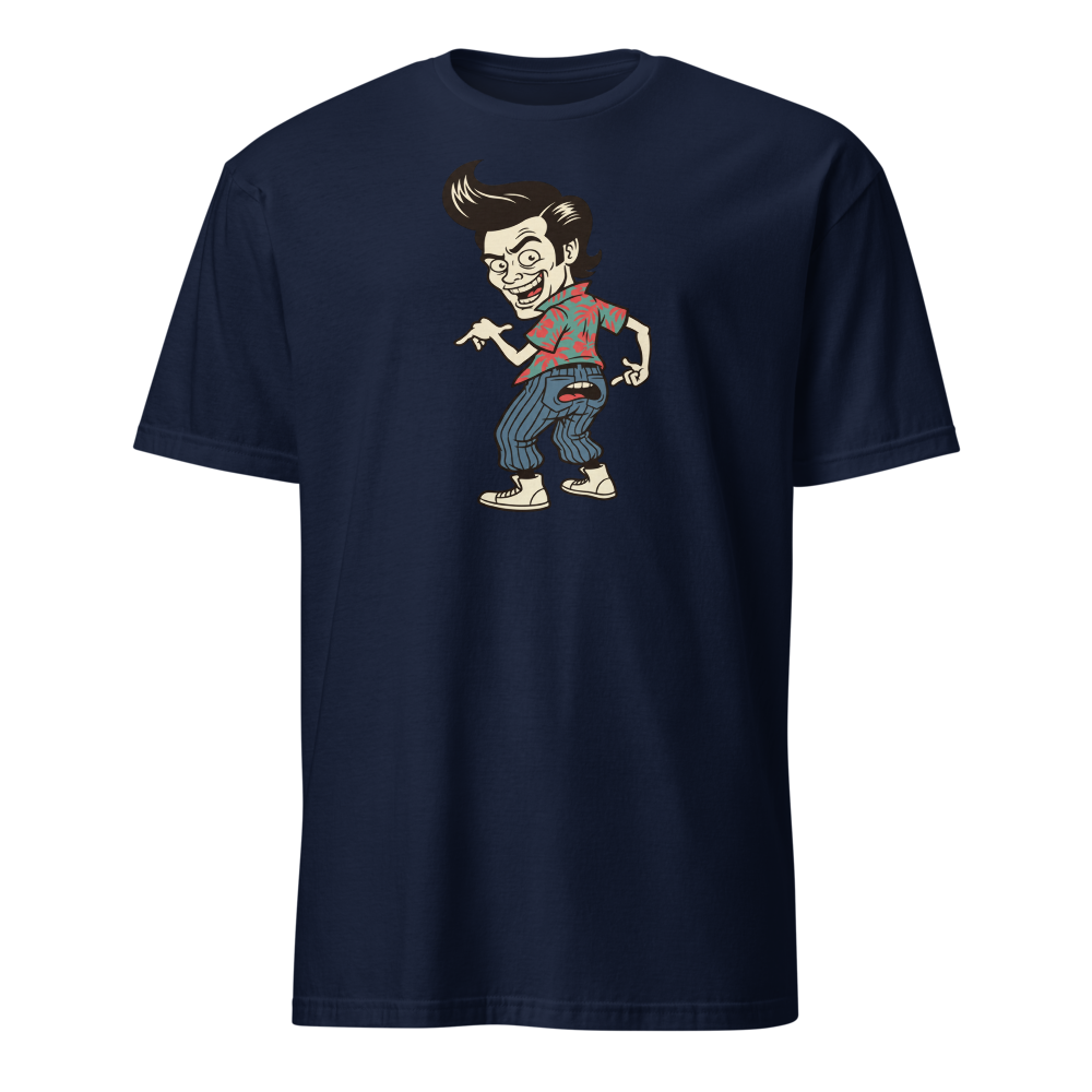 Pet Detective Talking Butt 90s Comedy Parody Tee — Men's Basic Tee — navy front view