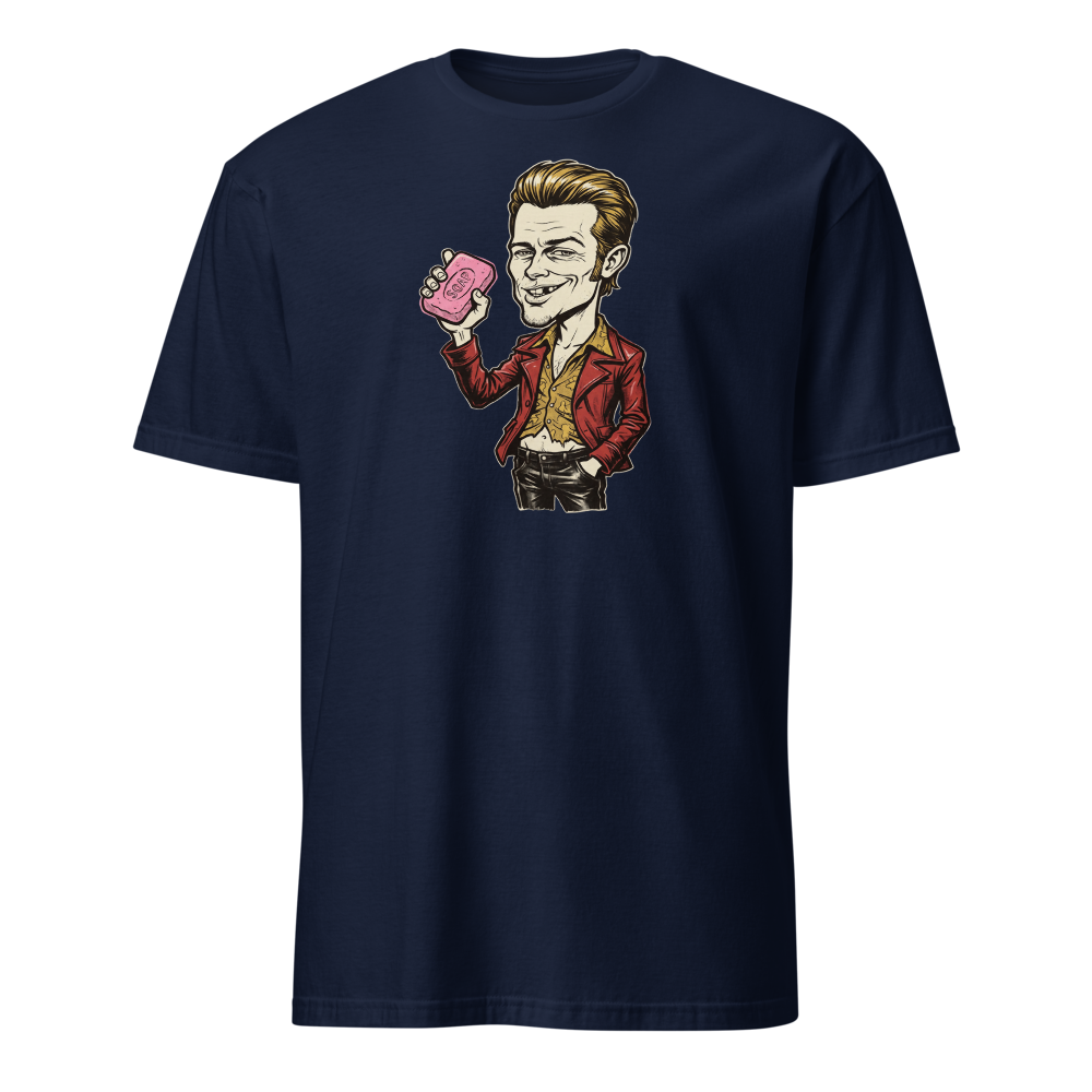 Soap-Pushing Anarchist Punk Caricature Tee — Men's Basic Tee — navy front view