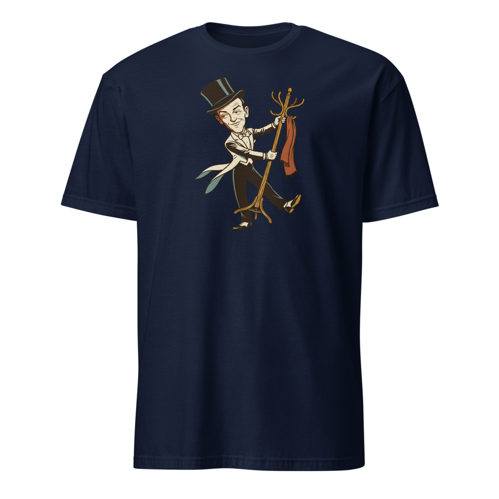 Top Hat and Tails Dancing Coat Rack Vintage Tee — navy front view