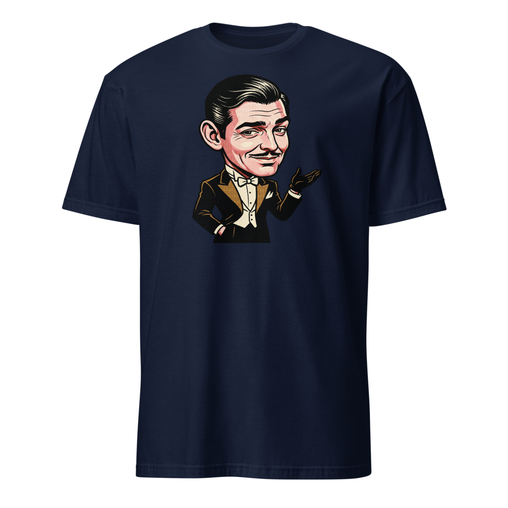 Old Hollywood Smirking Gentleman Pop Art Tee — navy front view
