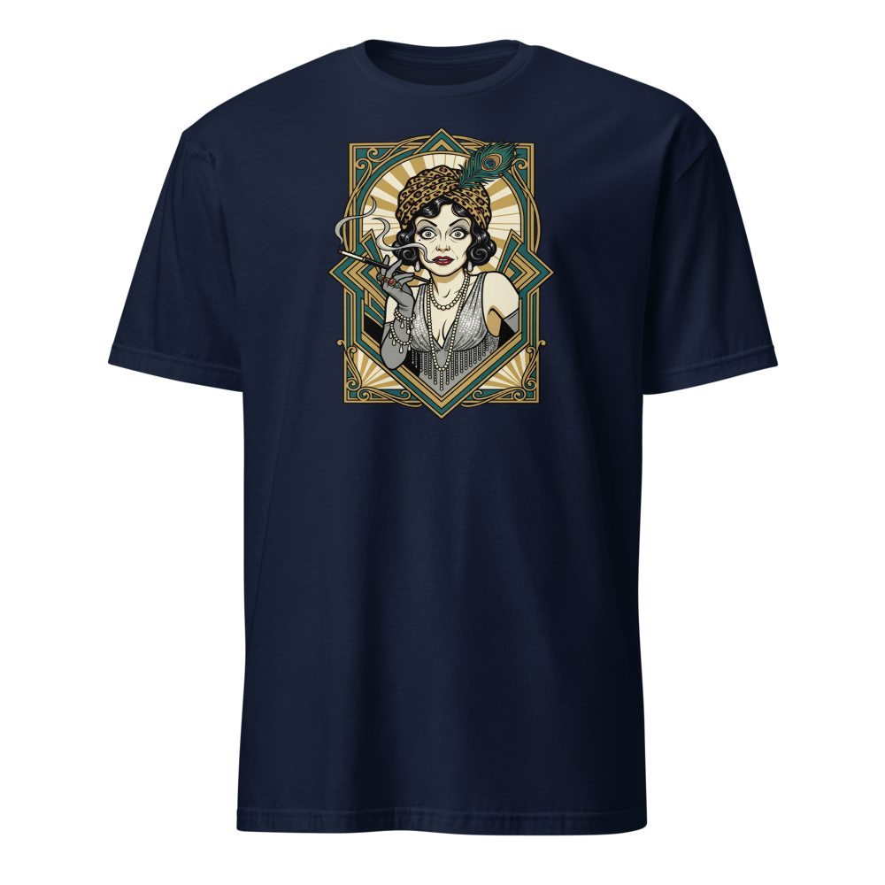Silent Film Diva Art Deco Jazz Age Glamour Tee — navy front view