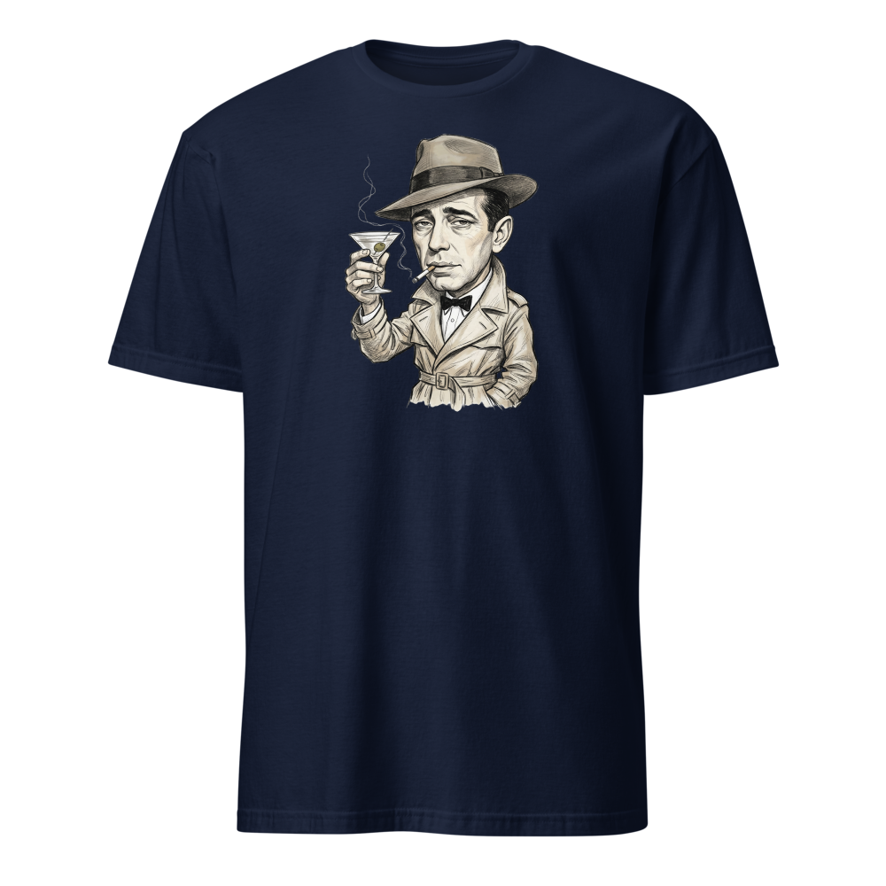 Lonely Barfly Noir Martini Toast Pencil Sketch Tee — navy front view
