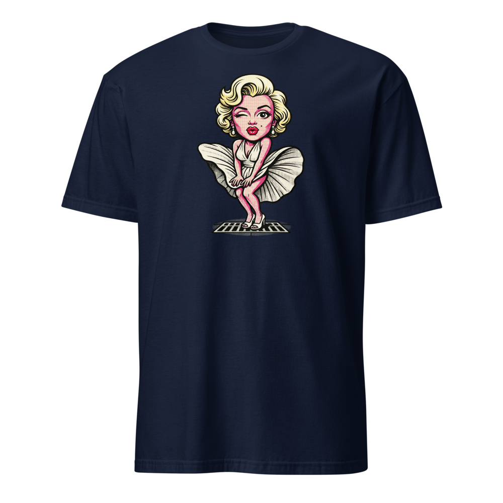 Bombshell Blonde Subway Breeze Pop Art Tee — navy front view