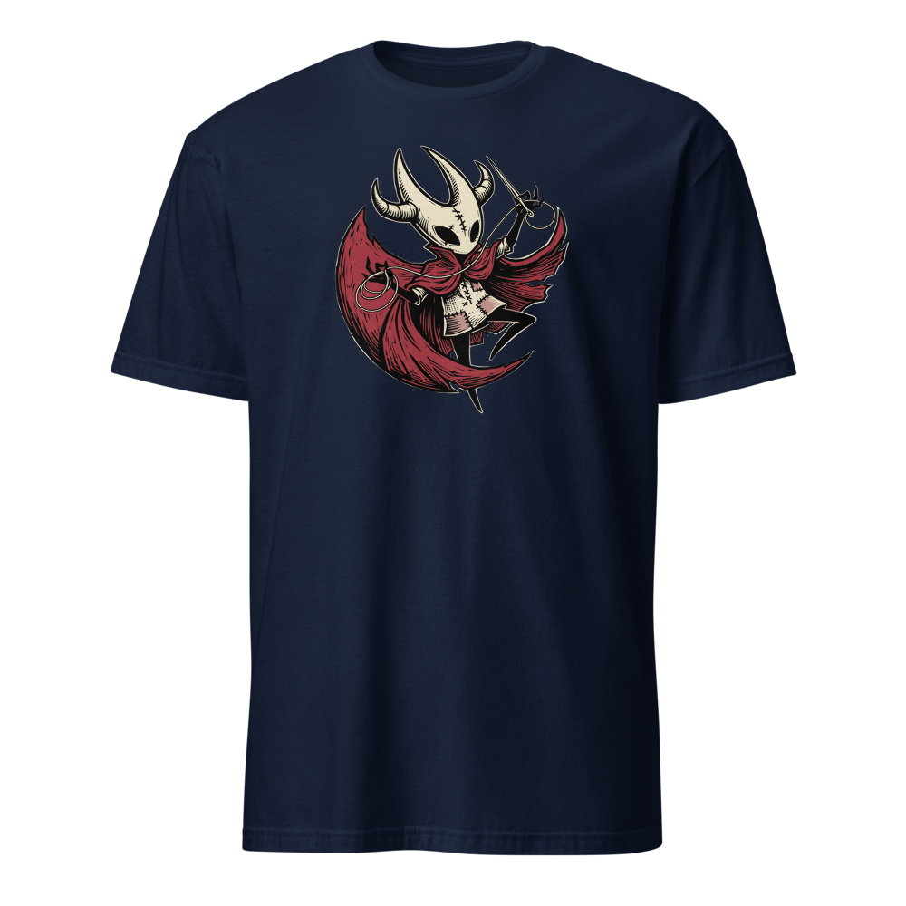 Needle Duelist Bug Warrior Linocut Tee — navy front view