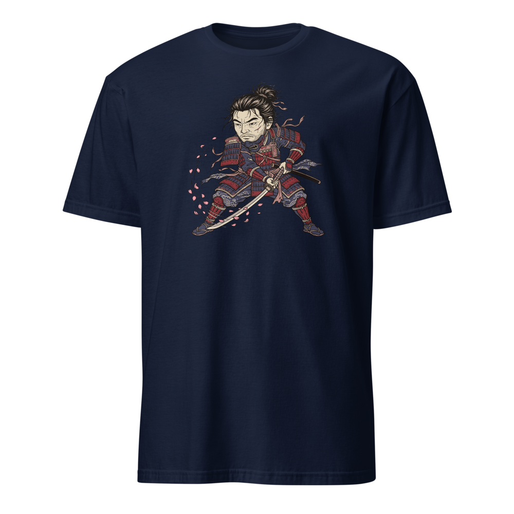 Lone Samurai Ghost Ukiyo-e Woodblock Graphic Tee — navy front view