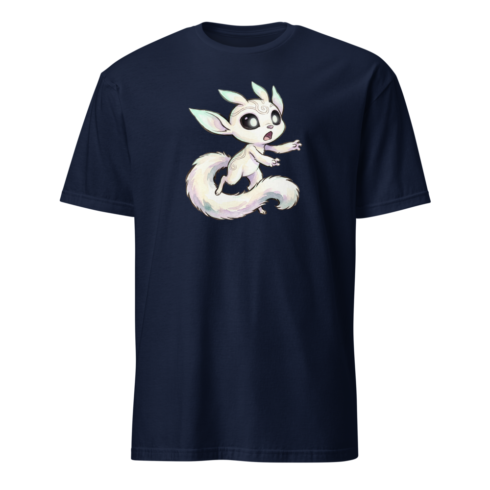 Glowing Forest Sprite Watercolor Caricature Tee — navy front view