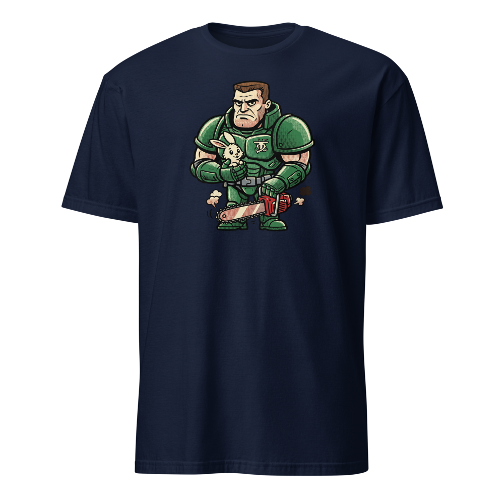 Space Marine Bunny Hug Halftone Pop Art Tee — navy front view