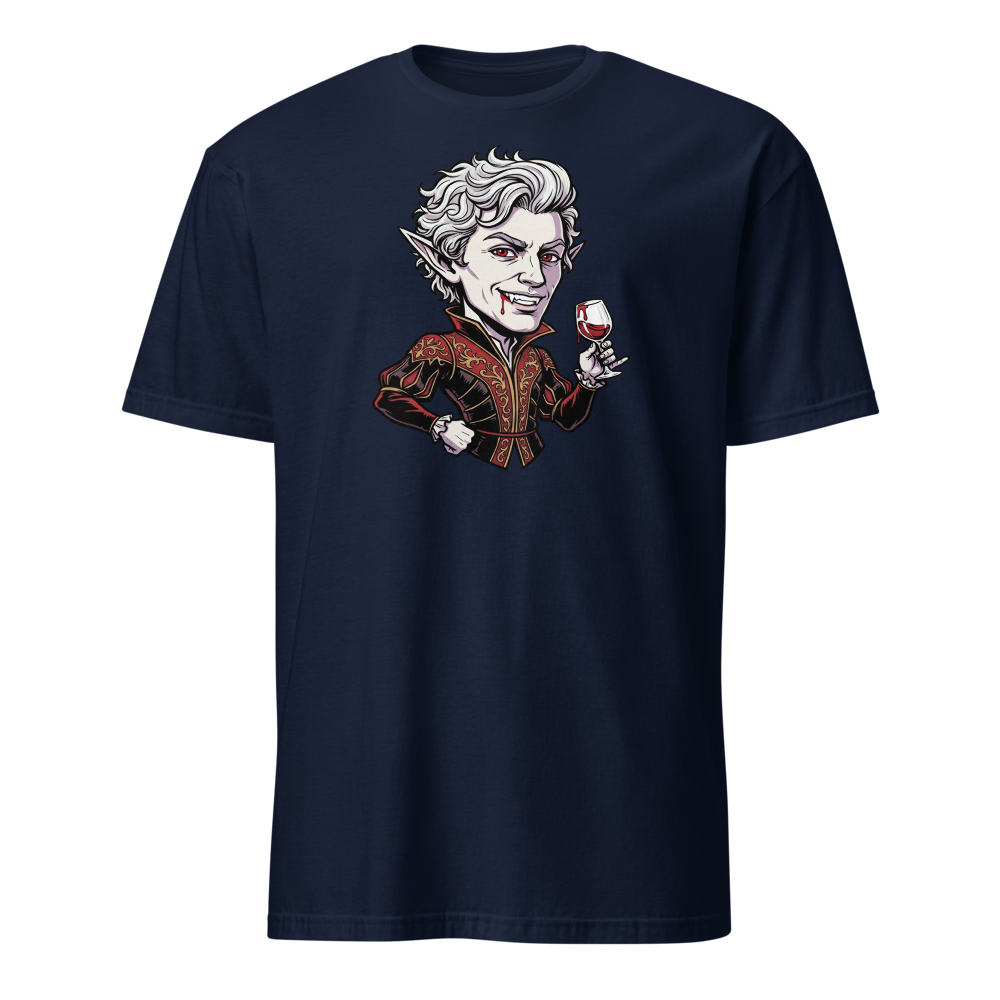 Smug Vampire Elf Rogue Comic Ink Tee — navy front view