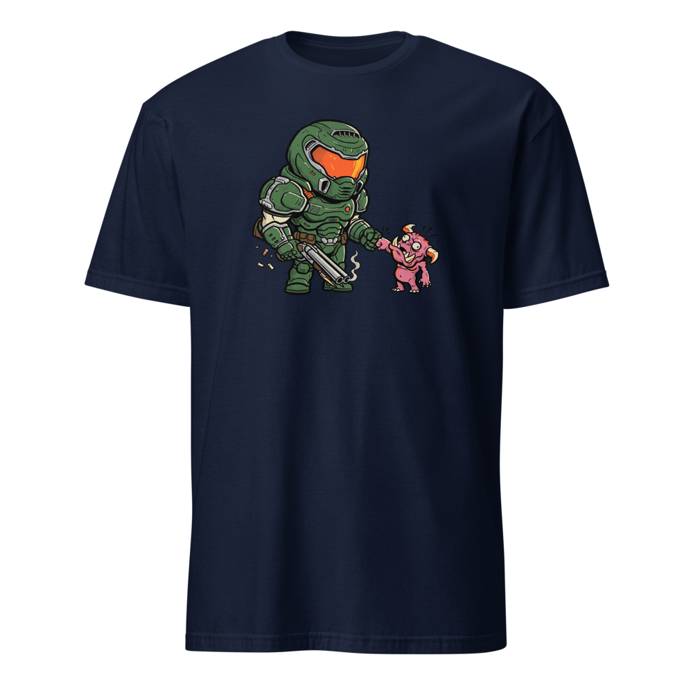 Demon Slayer Fist Bump Retro FPS Comic Tee — navy front view