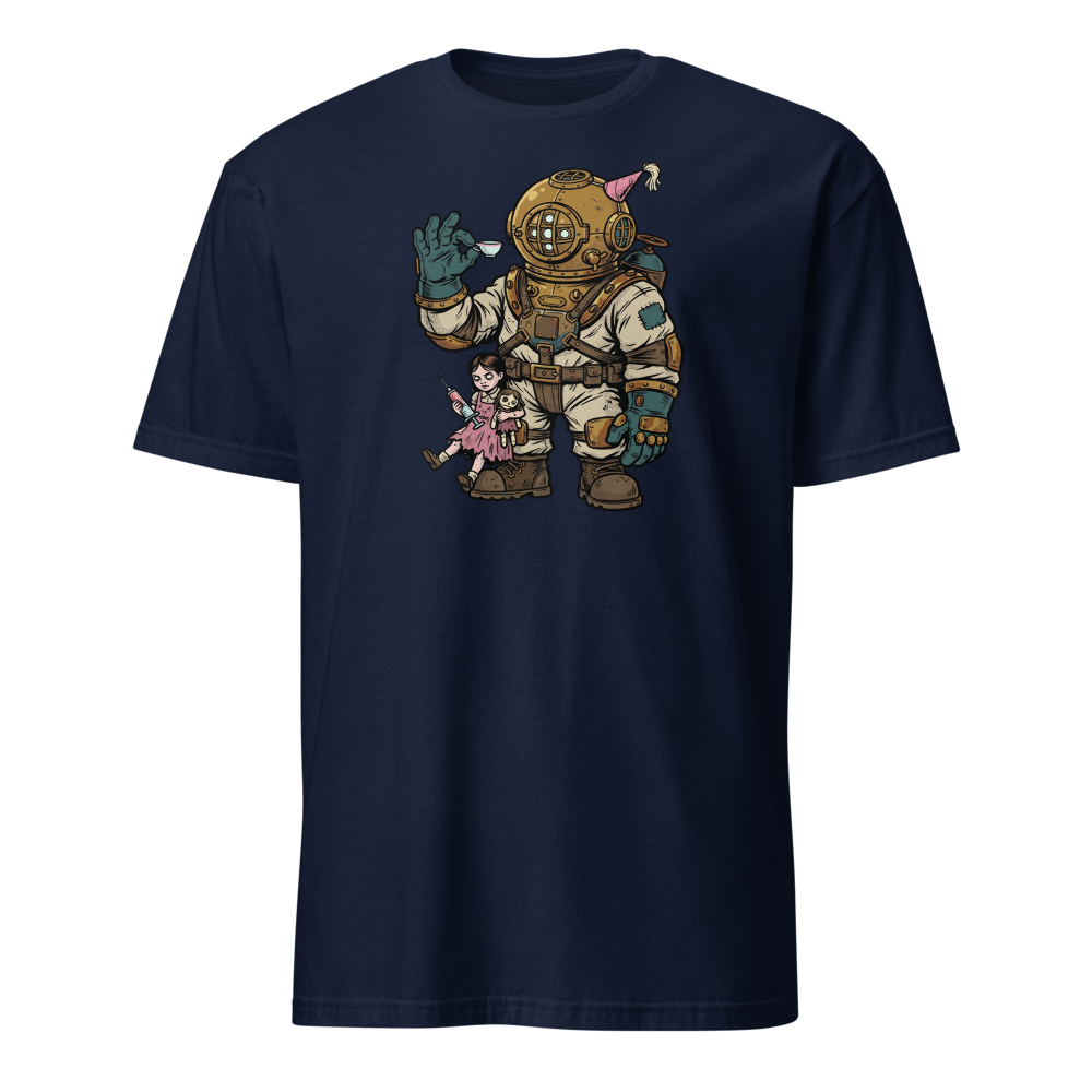 Deep Sea Diver Tea Party Comic Ink Graphic Tee — navy front view