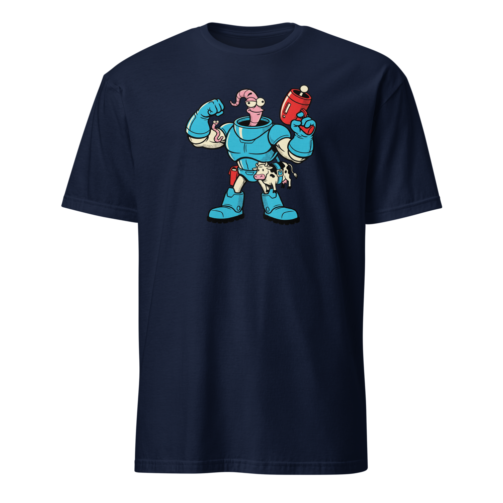 Worm Hero Super Suit Retro Gamer Graphic Tee — navy front view