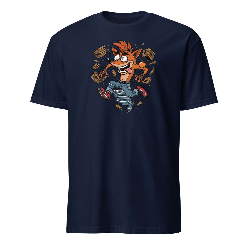 Spin Attack Marsupial Crate Smasher Retro Gaming Tee â€” Navy front view