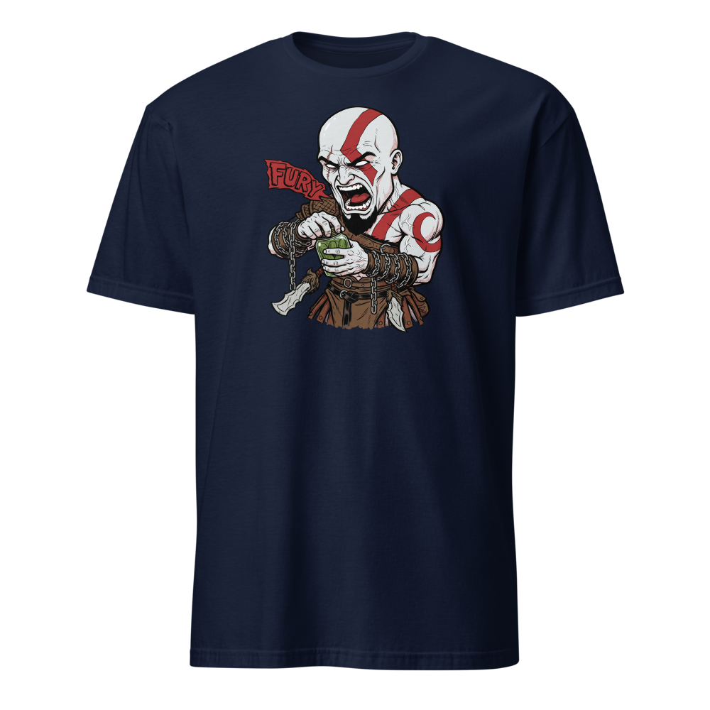 Spartan Rage Pickle Jar Comic Ink Gamer Tee â€” Navy front view