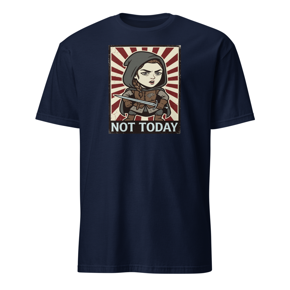 Not Today Hooded Assassin Propaganda Tee — navy front view