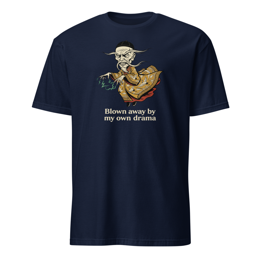 Ancient Sorcerer Vintage Travel Poster Tee — navy front view