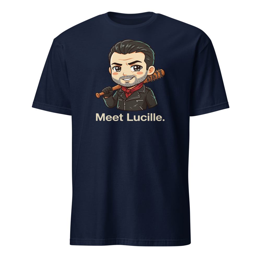 Chibi Apocalypse Villain Barbed Bat Tee — navy front view
