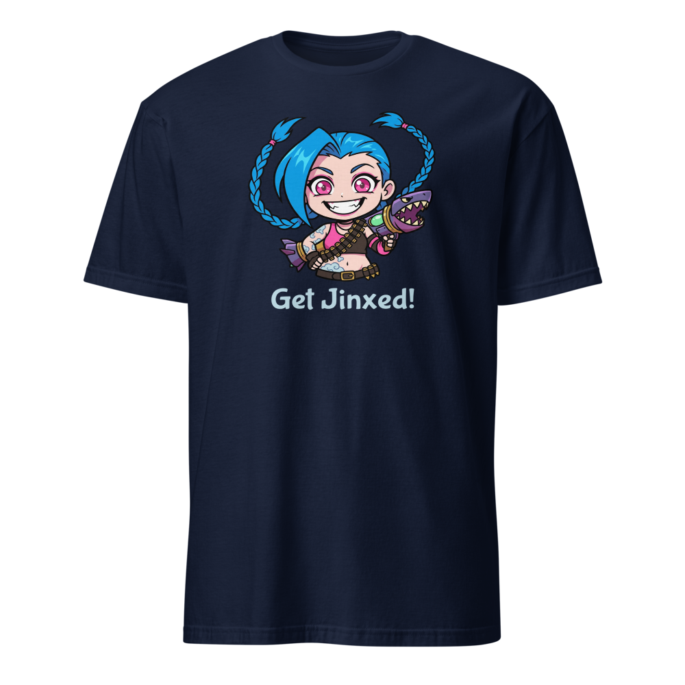Chibi Gremlin Girl Rocket Launcher Anime Tee — navy front view