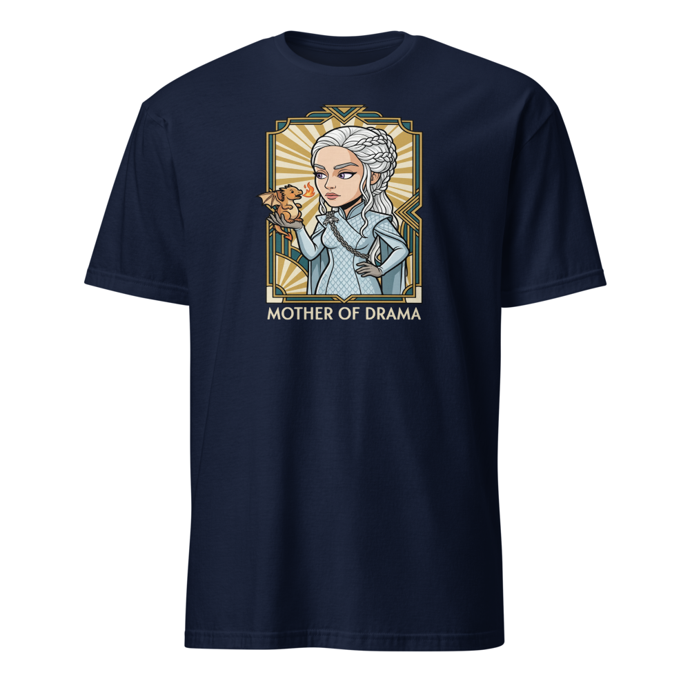 Mother of Drama Silver Queen Dragon Deco Tee — navy front view