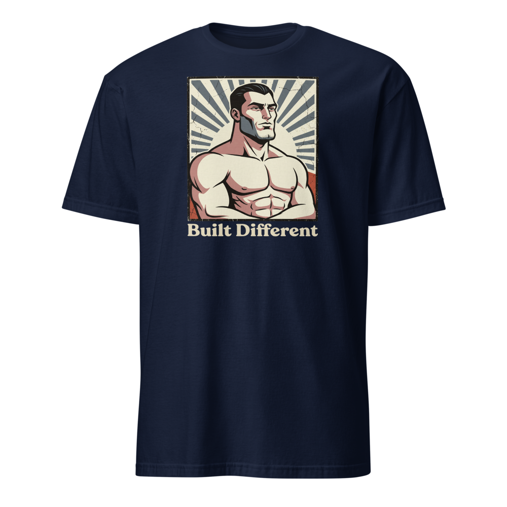 Built Different Chiseled Jaw Propaganda Meme Tee — navy front view