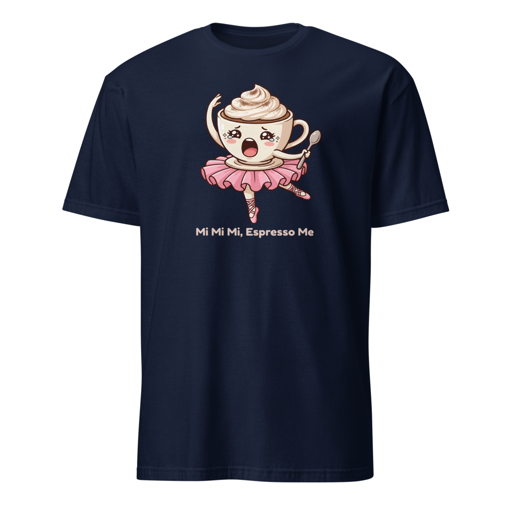 Mi Mi Mi Espresso Me Chibi Coffee Ballerina Tee — navy front view