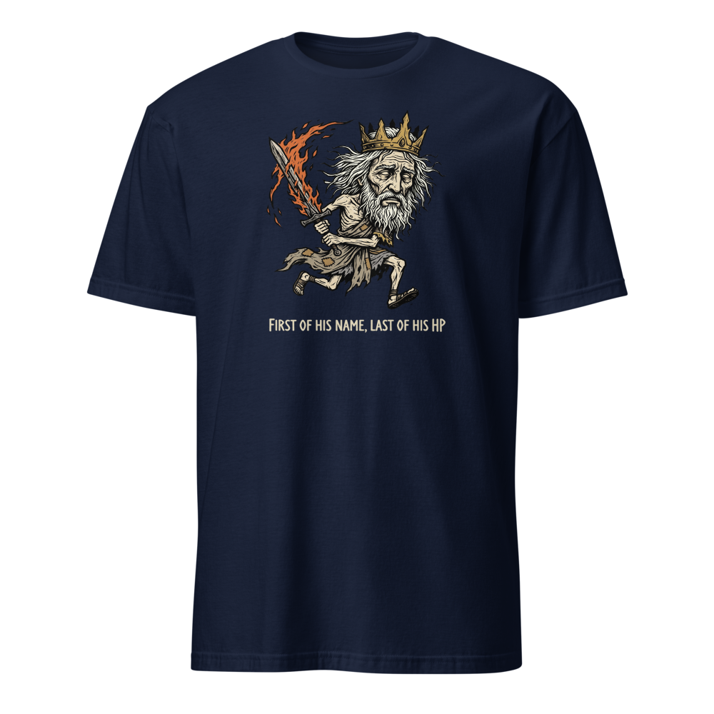 First Of His Name Last Of His HP Boss Tee — navy front view