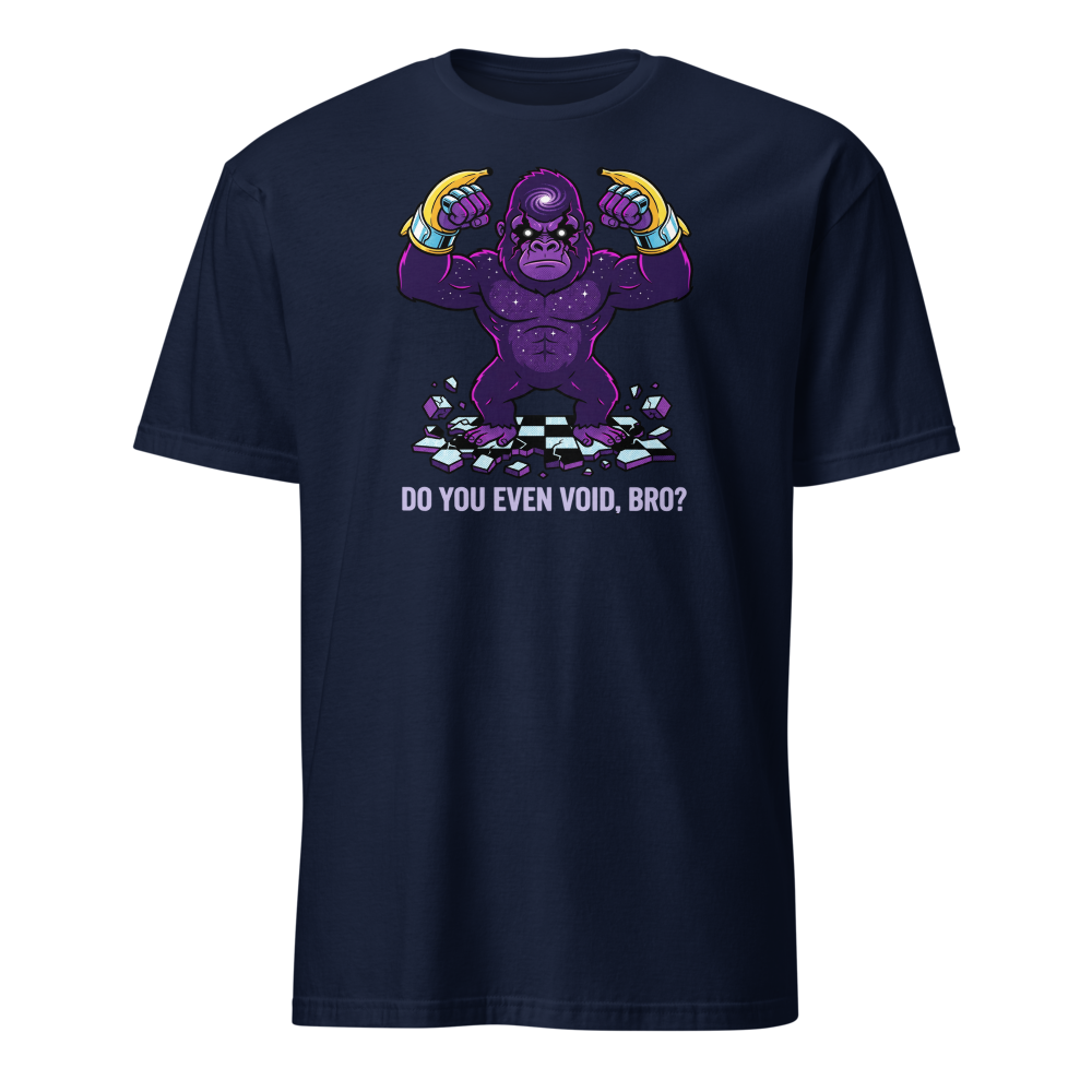 Cosmic Gorilla Boss Halftone Pop Art Tee — navy front view